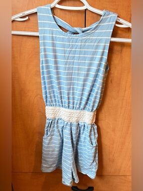 btween Light Blue and White Striped Tank Romper
